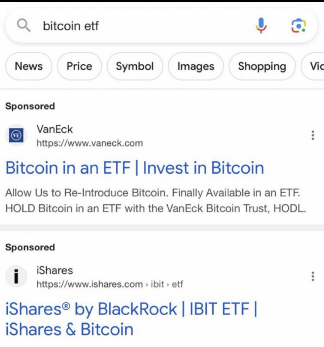 BlackRock and VanEck #Bitcoin</a> ETF ads LIVE on Google.